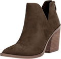 Pointed Toe Stacked Mid Heel Ankle Boots - Sleek V Cut Faux Leather