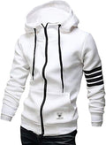 Men's Striped Zip Hoodie Slim Fit Fleece Sweatshirt - Casual Warm Mens