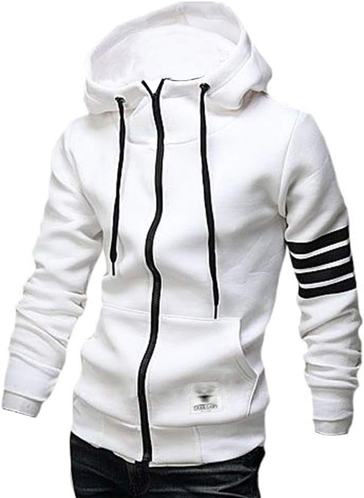 ZUEVI Men's Striped Hoodie: Slim Fit Fleece Comfort