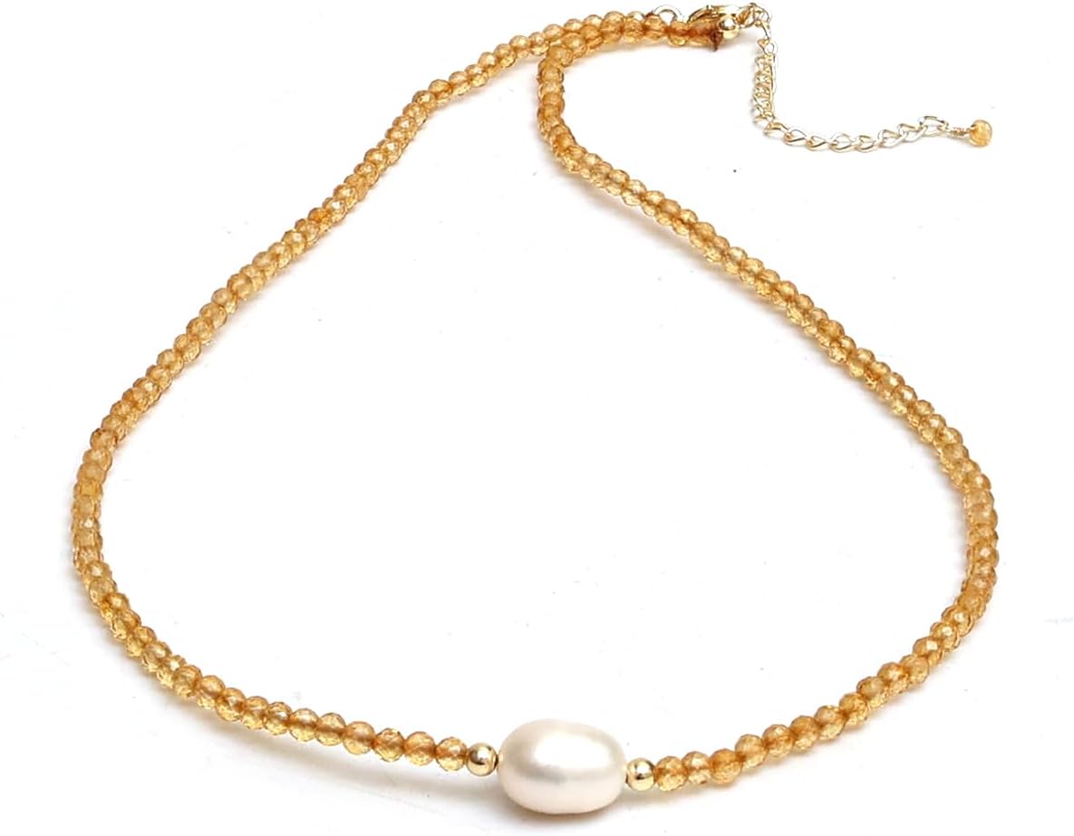 Gemstone Beaded Necklace with Freshwater Pearl for Women