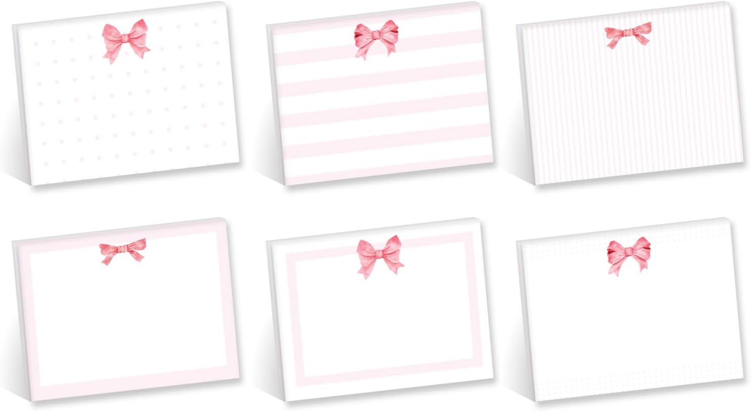 USA-Made Pink Bow Sticky Notes Set/Adorable Repositionable Pads