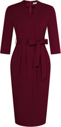 Womens Work V Neck 3/4 Sleeve Bodycon Dress with Pockets - Tailored