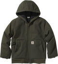 Boys Flannel-Lined Hooded Canvas Insulated Zip-Up Jacket - Durable