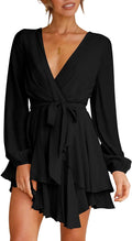 Cosonsen Women's Deep V-Neck Long Sleeve Ruffle Mini (Style 4R1P)