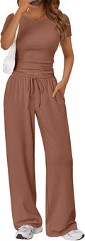 Womens Trendy Queen 2 Piece Wide Leg Summer Sweatsuit Set - Cozy Fit