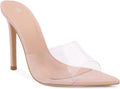 Women Clear Pointed Toe Stiletto Heels Transparent Strap Mules - Slip