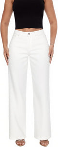 Mid-Low Rise Baggy Jeans Wide Leg for Women - Stretchy White Denim