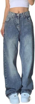 Vintage Denim Wide Leg Jeans for Women - Casual Baggy Straight Fit