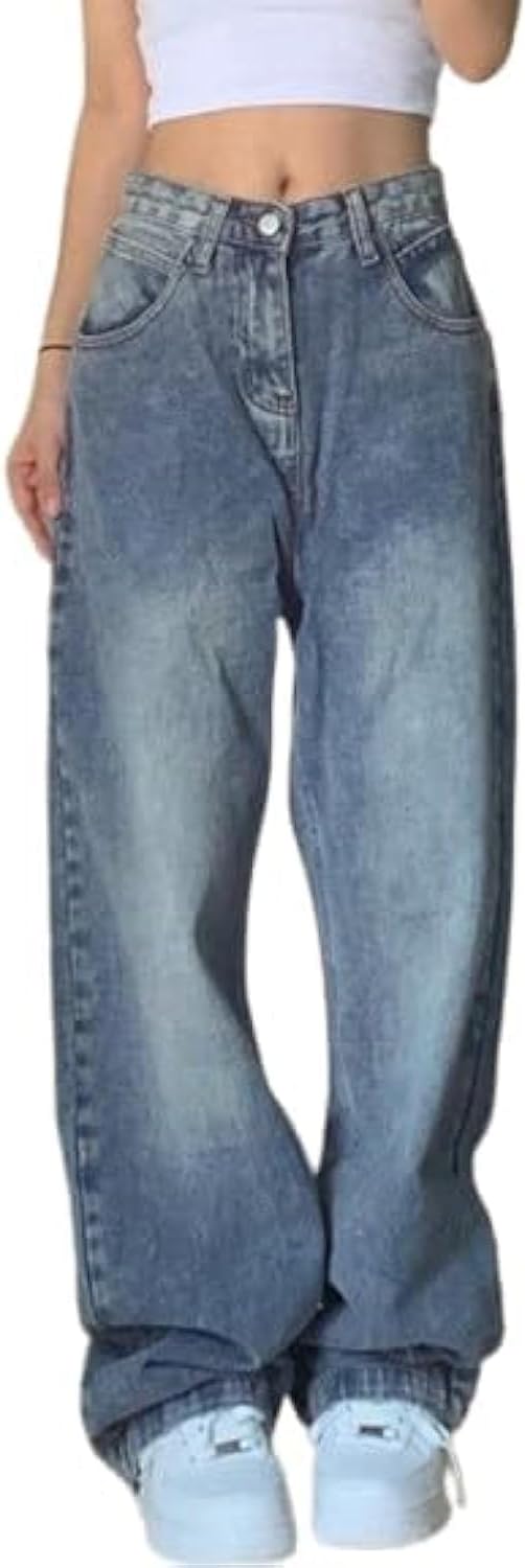 Vintage Denim Jeans for Women - Baggy Wide Leg Casual Trousers