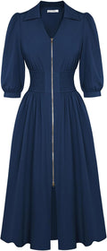 Fall Midi Dress 2025 A Line Smocked Work Dress - Versatile Office Midi