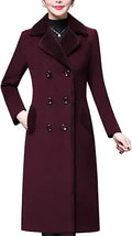 Aprsfn Women's Double-breasted Notched Lapel Midi Wool Blend Pea Coat