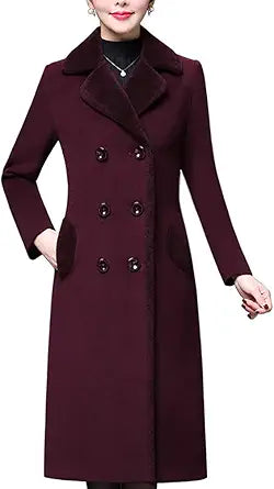 Aprsfn Women's Double-breasted Notched Lapel Midi Wool Blend Coat