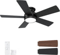 42 Inch Black Ceiling Fans with Lights and Remote - Low Profile Flush