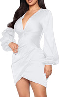 Womens Ruffle Satin V Neck Bridesmaid Midi Dress - Curvy Fit