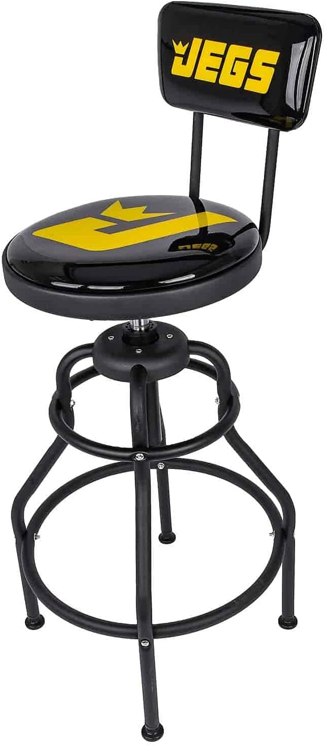 JEGS Hydraulic Shop Stool with Backrest - Adjustable Height & Swivel