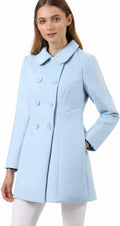 Allegra K Women's Peter Pan Collar Double Breasted Long Trench