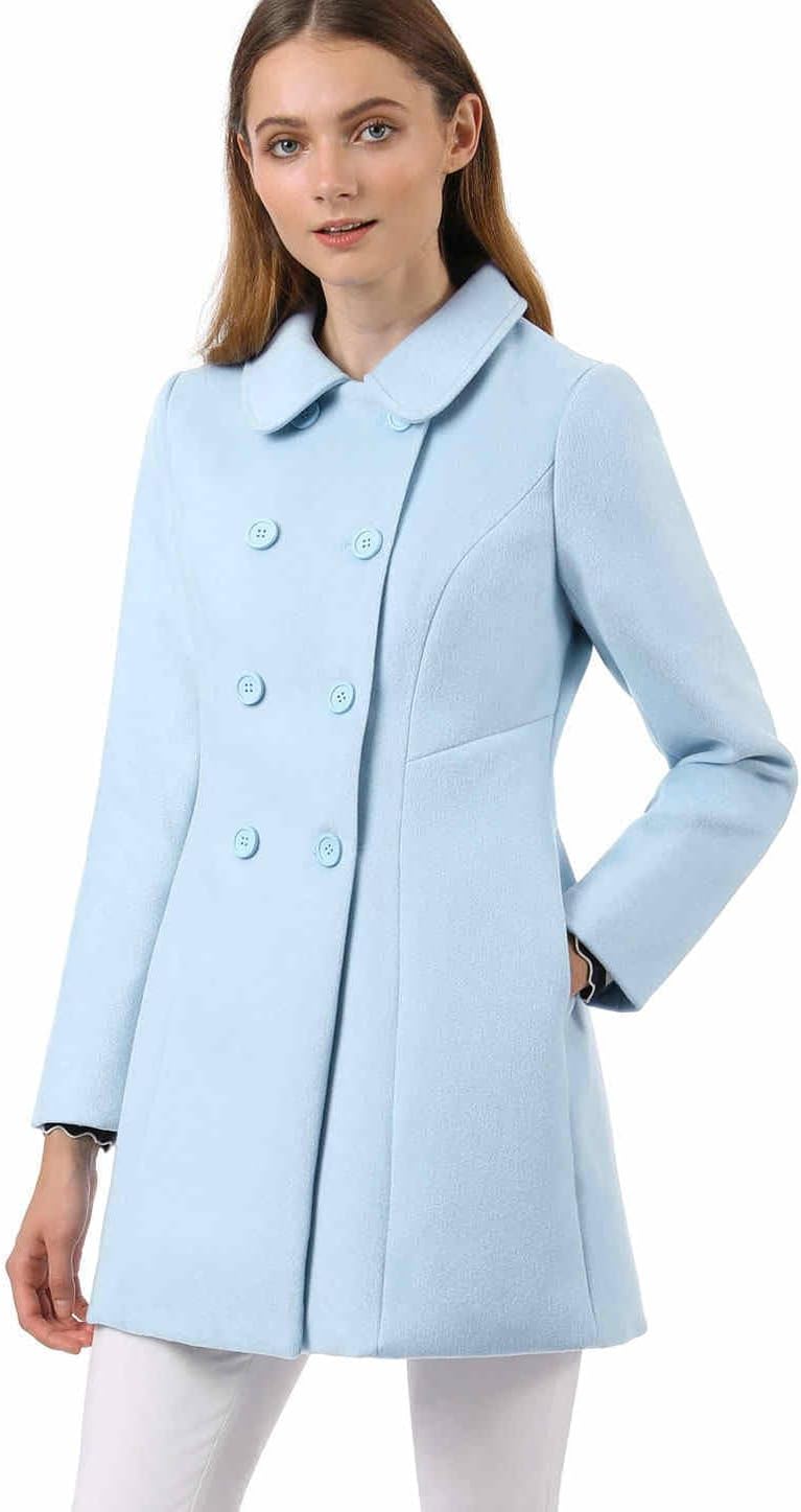 Allegra K Women's Peter Pan Collar Double Breasted Trench Coat