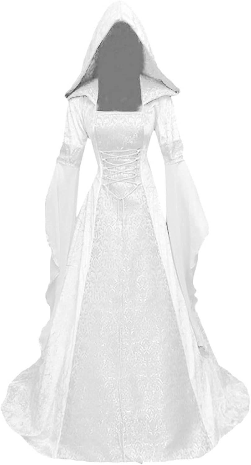 Women Hooded Gothic Dress Medieval Corset for Halloween Costume