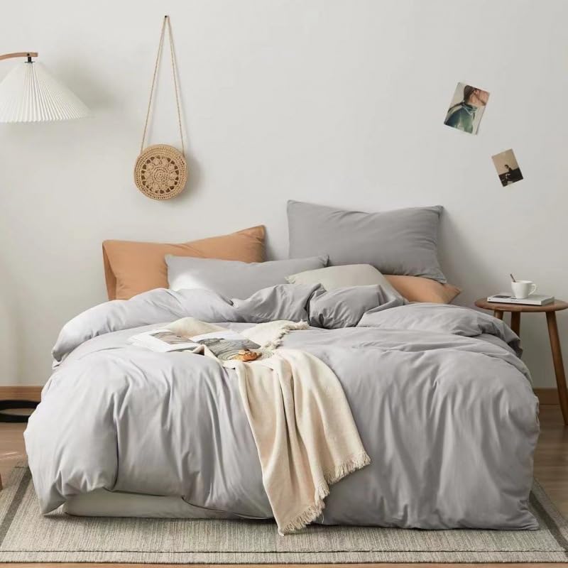 Luxlovery Silver Grey Comforter Set King Size Soft Bedding
