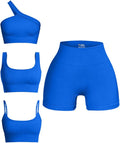 OQQ Women's 4 Piece Ribbed Seamless Active Set - One Shoulder Scoop