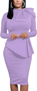 Women's Peplum Bodycon Long Sleeve Work Dress - Sleek Office Dresses