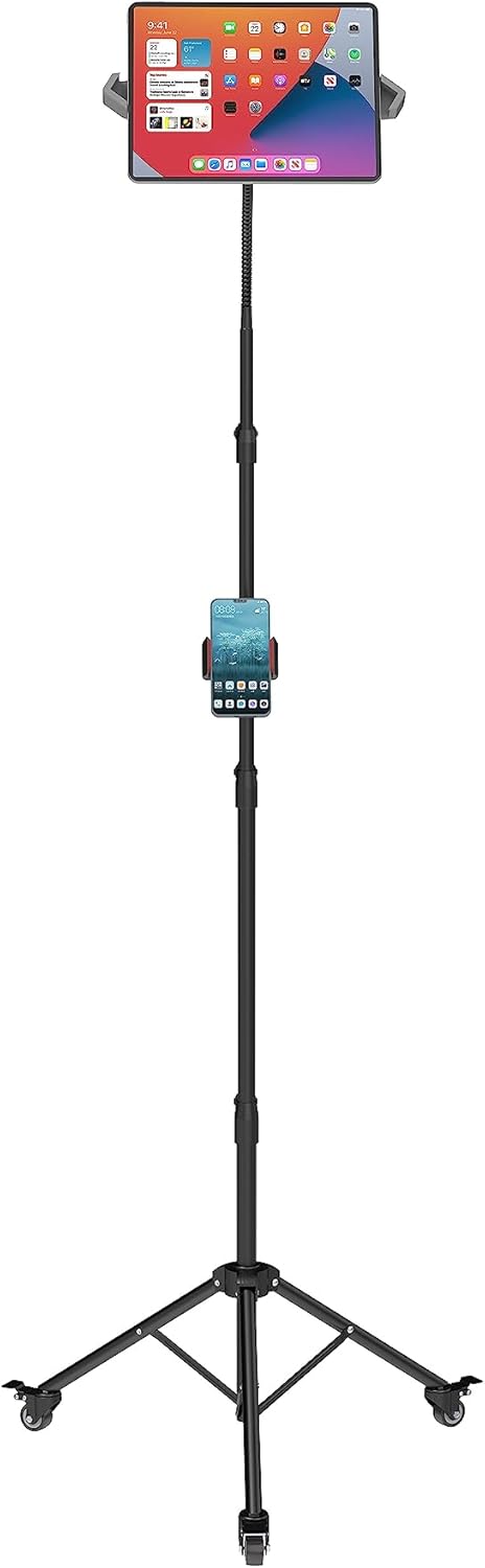 Gooseneck Floor Tripod Stand for Tablets and Phones - 360 Rotating
