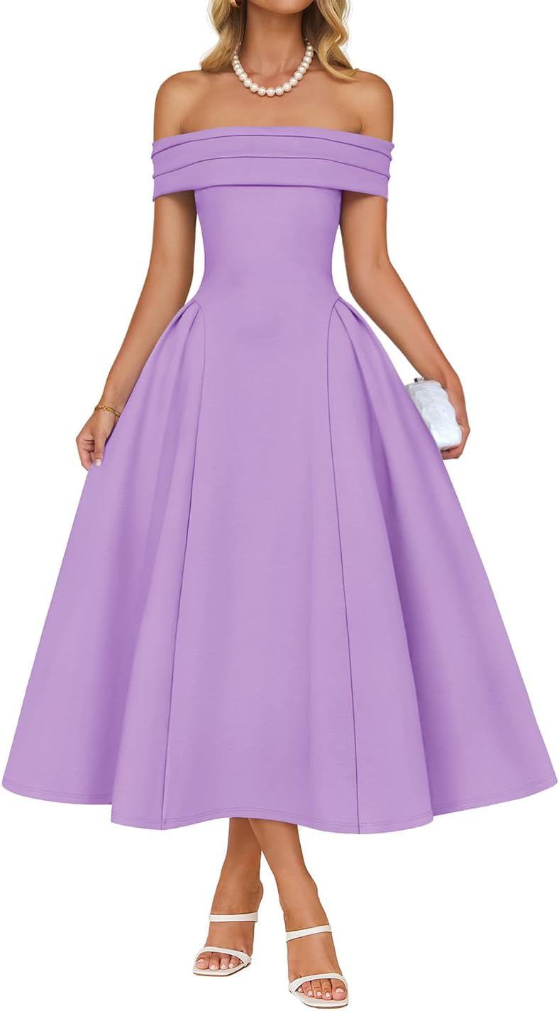 Elegant Off Shoulder Midi Dress for Women's Special Occasions