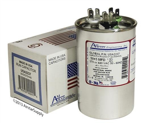 50 + 5 uf/Mfd Round Dual Universal Capacitor for HVAC Needs