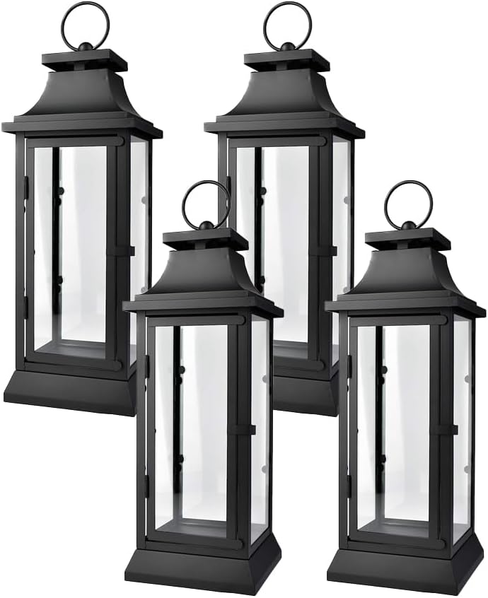 Set of 4 Black Hurricane Lanterns for Home Decor & Events