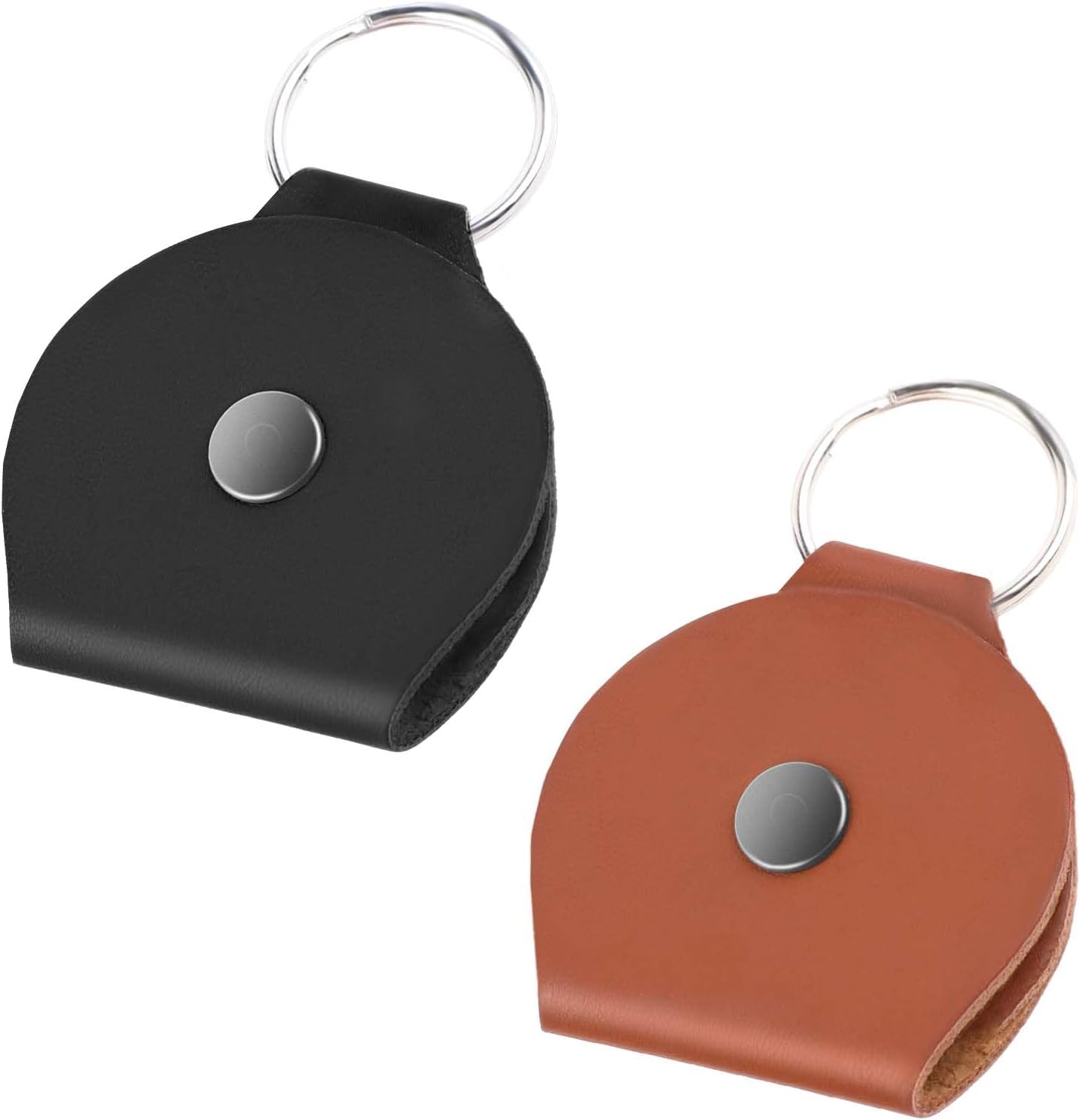 Compact Leather Keychain Holder Duo - Keep Essentials Secure On-The-Go! (Brown/Black)