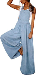 Women's Loose Adjustable Strap Wide Leg Denim Bib Overall