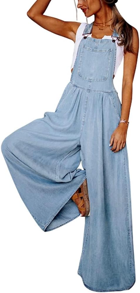 Chouyatou Women's Loose Adjustable Strap Wide Leg Denim Overalls