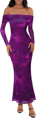 MEROKEETY Women's Off Shoulder Floral Maxi Dress - Elegant