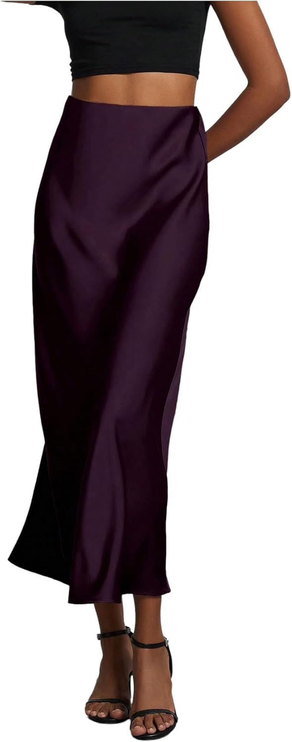 Elegant Satin Maxi Skirts for Women - High Waisted A Line Style