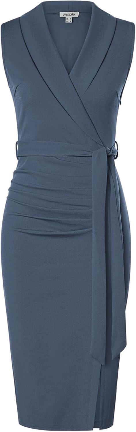 GRACE KARIN Women's Sleeveless Ruched Bodycon Office Dress