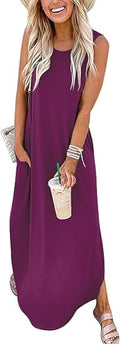 ANRABESS Women's Casual Loose Sundress Sleeveless Split Maxi Dress