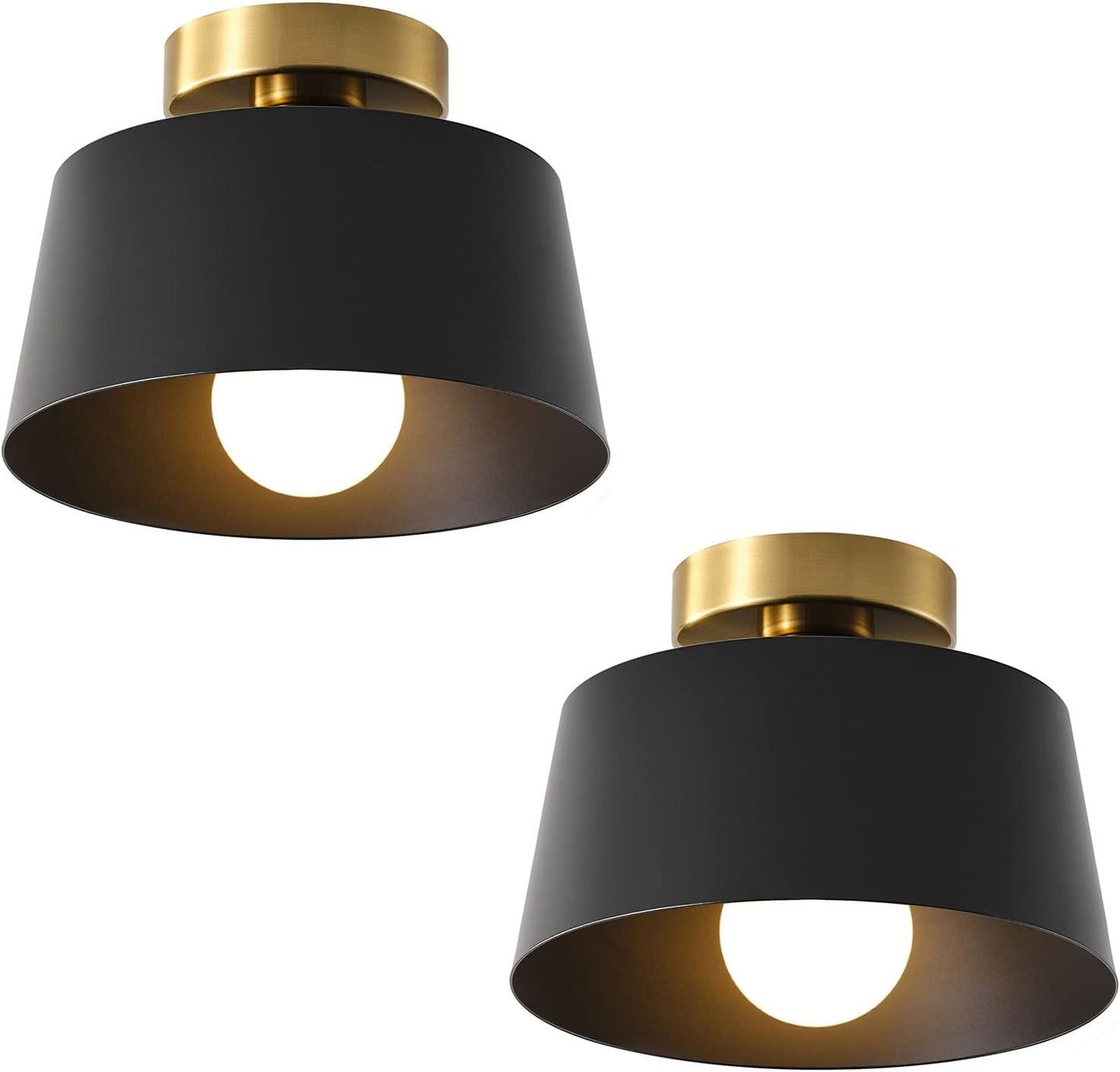 Ceiling Light Fixture with Gold Plate and Matte Black Shade