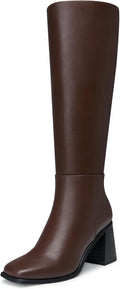 Women's Knee High Boots 3 in Chunky Heel Square Toe - Retro Style
