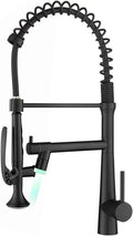 Black Kitchen Faucet with Sprayer and LED Light - Matte Black