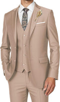 Men's 3 Piece Slim Fit Champagne Suit - Classic Two Button Tuxedo
