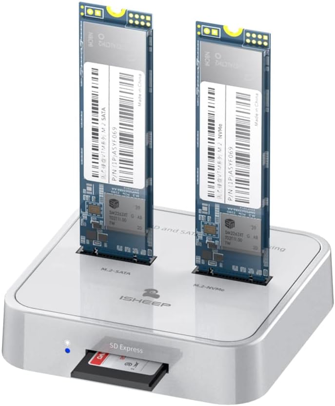 ISHEEP M.2 Dual Bay Docking Station for SATA & NVMe SSDs