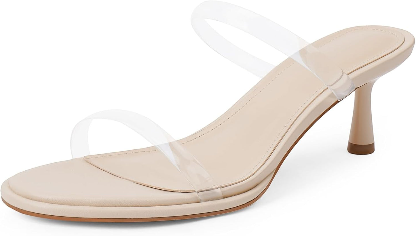 Modatope Two Strap Heeled Sandals for Women with Kitten Heel