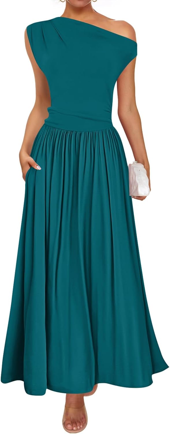ZESICA Women's Summer Maxi Dress with One Shoulder Design