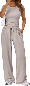 Women's Trendy Queen 2 Piece Wide Leg Summer Sweatsuit - Cropped Set