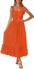 ZESICA Summer Boho Spaghetti Strap Ruffle A Line Maxi Dress Women's