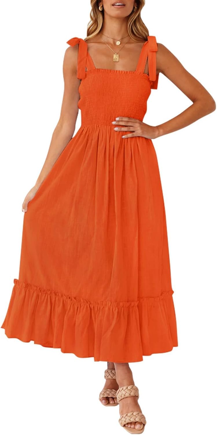 ZESICA Women's Boho Spaghetti Strap Maxi Dress for Summer Fun