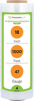 PSBM Stretch Wrap 18 in x 1500 ft 90 Gauge 4 Pack - Heavy Duty
