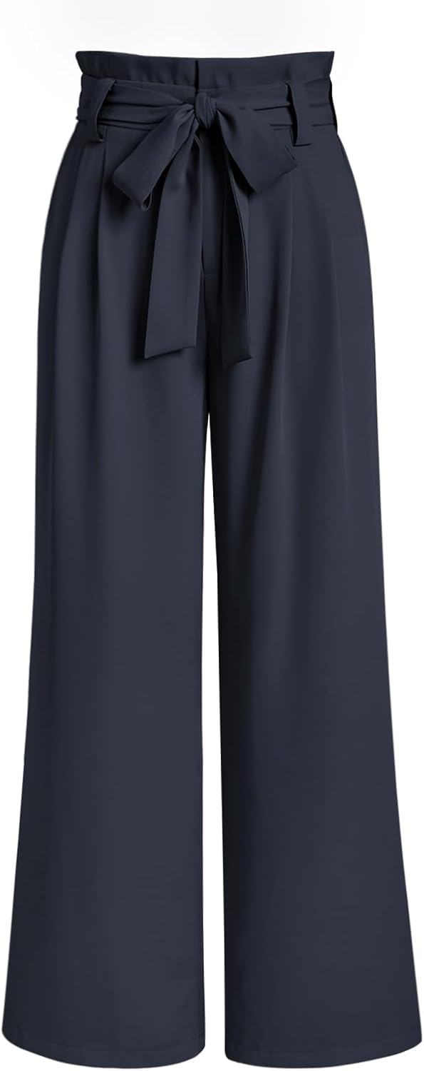 Wide Leg Dress Pants for Women with Paperbag Waist Design
