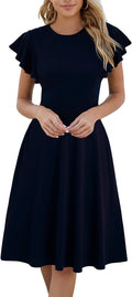 Semi-Formal Ruffle Sleeves V-Back Fit and Flare Dress - Knee Length