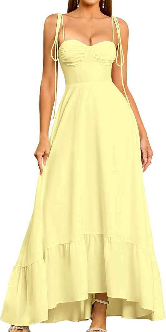 GLNEGE Women's Summer Spaghetti Strap Maxi Wedding Guest Dress